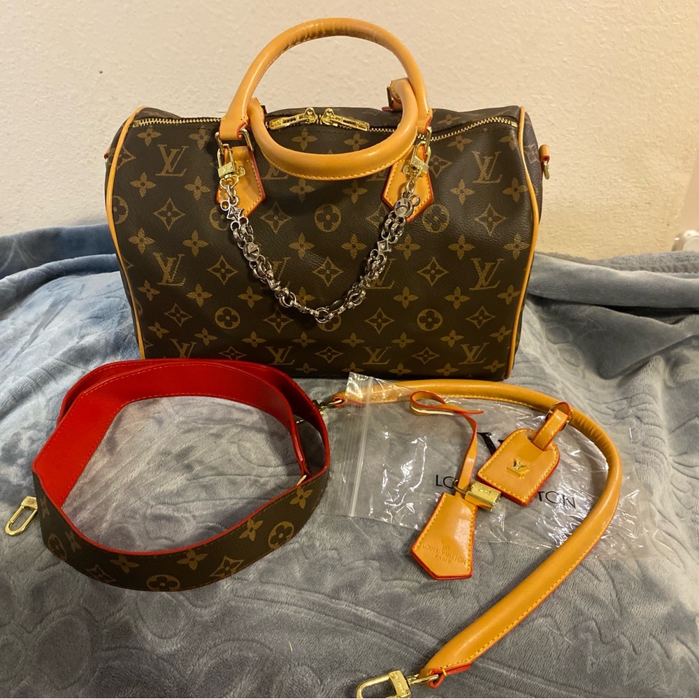 Fashion Bag Monogram Speedy-Style Brown Canvas Top-Handle Bag - Picture 2 of 16